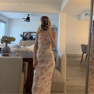 Floral Pink Strapless Dress